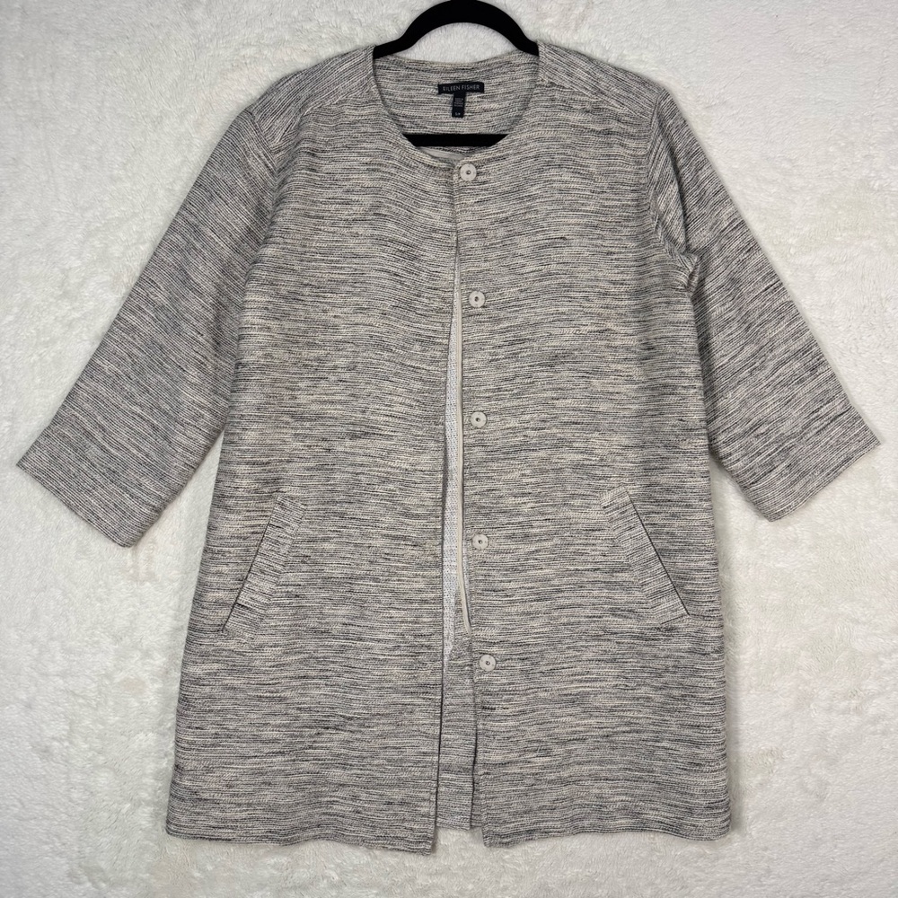 Eileen Fisher Tweed Jacket‎ Women’s Small Textured Cotton Lightweight Minimalist
